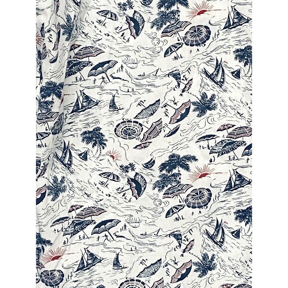Columbia Shirt Men's L Short Sleeve Boats Beach Umbrellas Ocean Sun Trees Campy - Picture 2 of 6